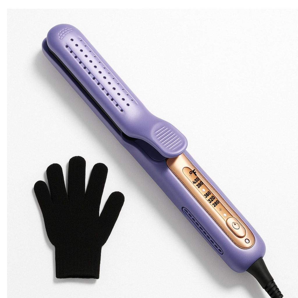 Professional Ceramic Hair Straightener with Adjustable Heat (280°F–450°F) + Heat Glove | Flat Iron for All Hair Types
