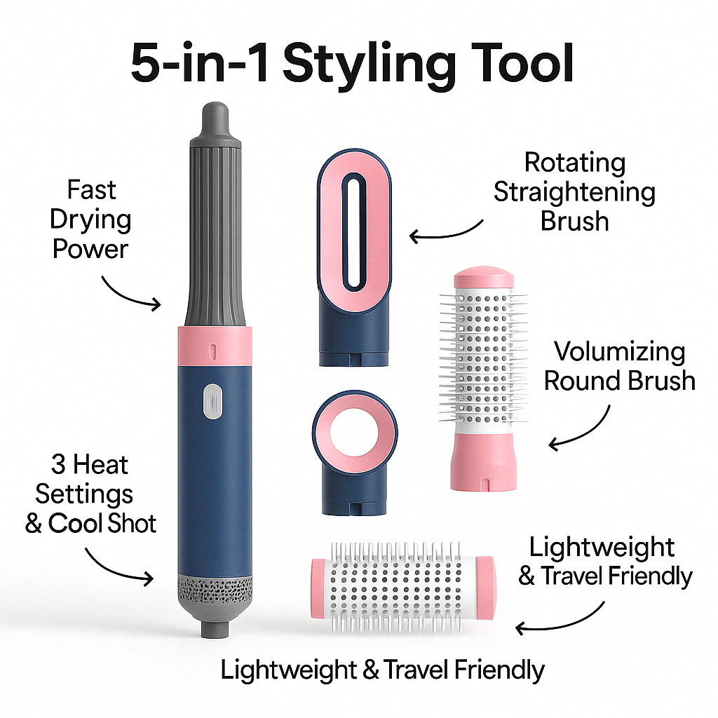 Five-in-one  Hair Dryer Air Comb  Negative Ion Hair Care Curling Iron Curling