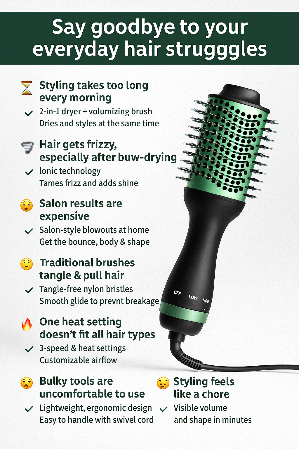 Four-in-one  Hair Dryer Brush  Multifunctional r Negative Ion Curling Iron