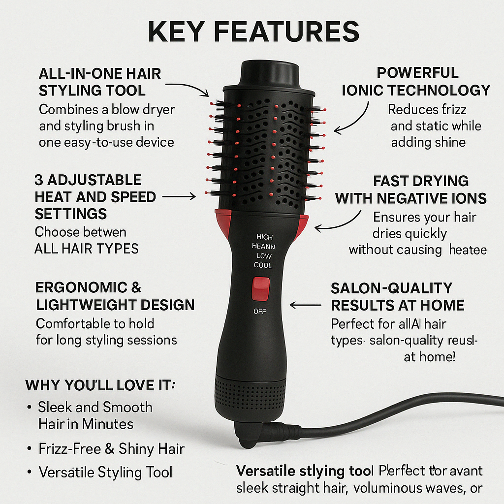 Mini 5-In-1 Salon One-Step Hair Dryer & Styler  Negative Ion Blow Dry
