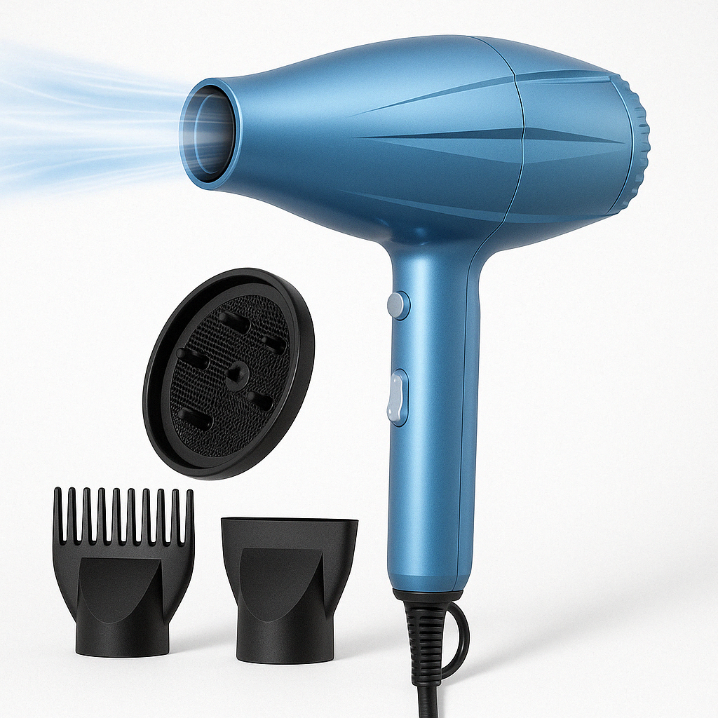 Ionic Professional Hair Dryer – Fast Drying, Lightweight Blow Dryer with 3 Styling Attachments