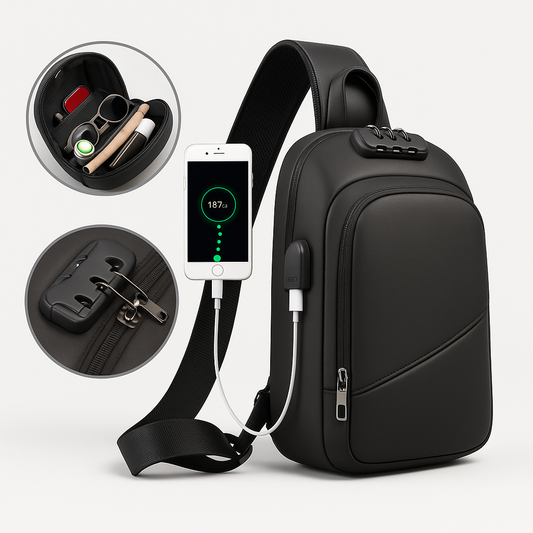 Anti-Theft Cross-Body Charging Bag – RFID-Blocking Travel Sling, Slash-Resistant Messenger Bag Unisex