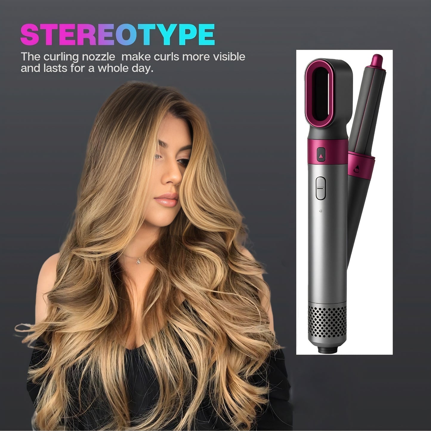 6-in-1 Airwrap Multi-Styler Tool | Curl, Straighten, Volumize & Dry | Rose Red Hair Dryer Brush Set for Women