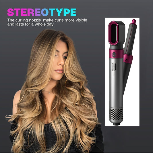 6-in-1 Airwrap Multi-Styler Tool | Curl, Straighten, Volumize & Dry | Rose Red Hair Dryer Brush Set for Women