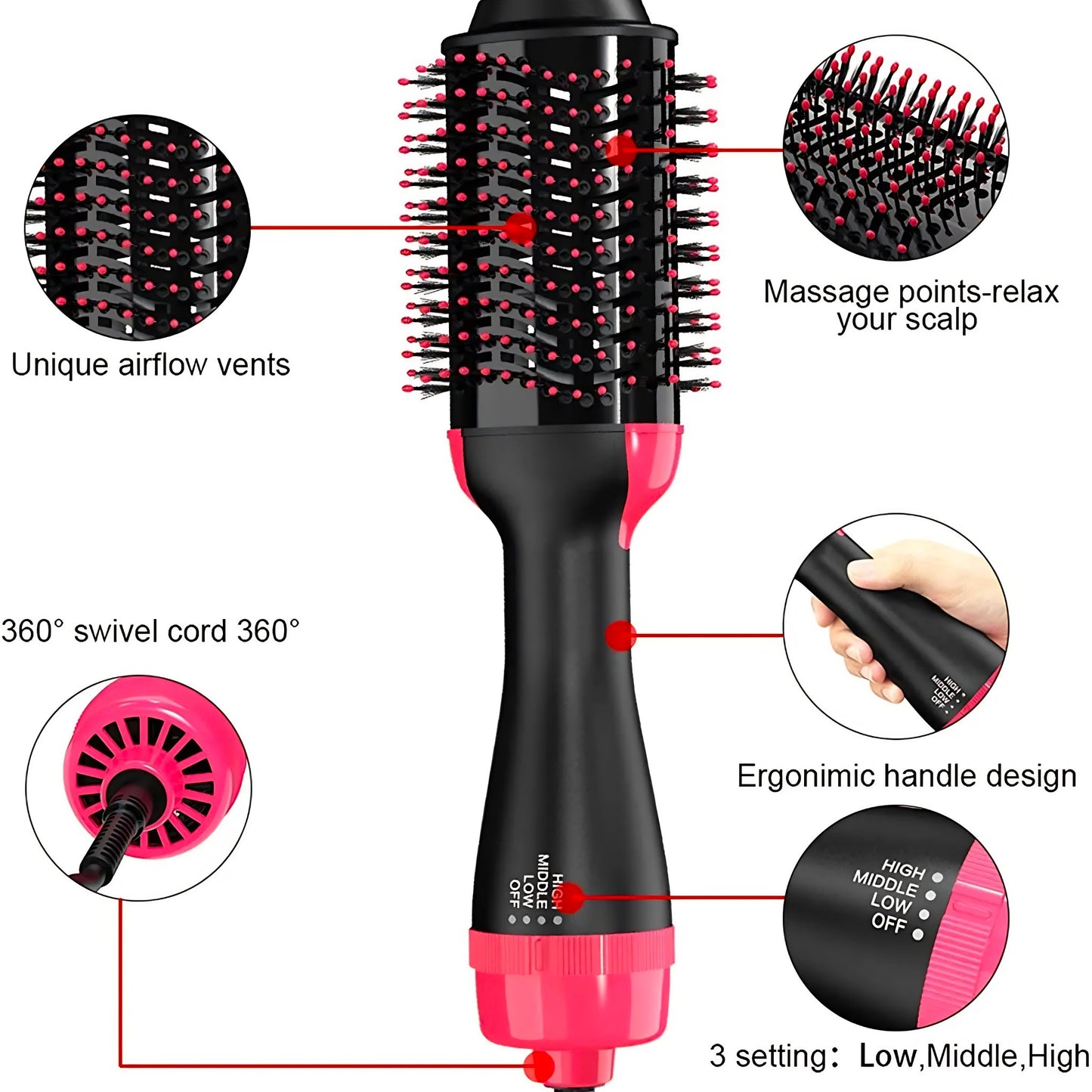 Multifunctional Hair Styler Brush – Smooth, Curl & Volumize with Ease
