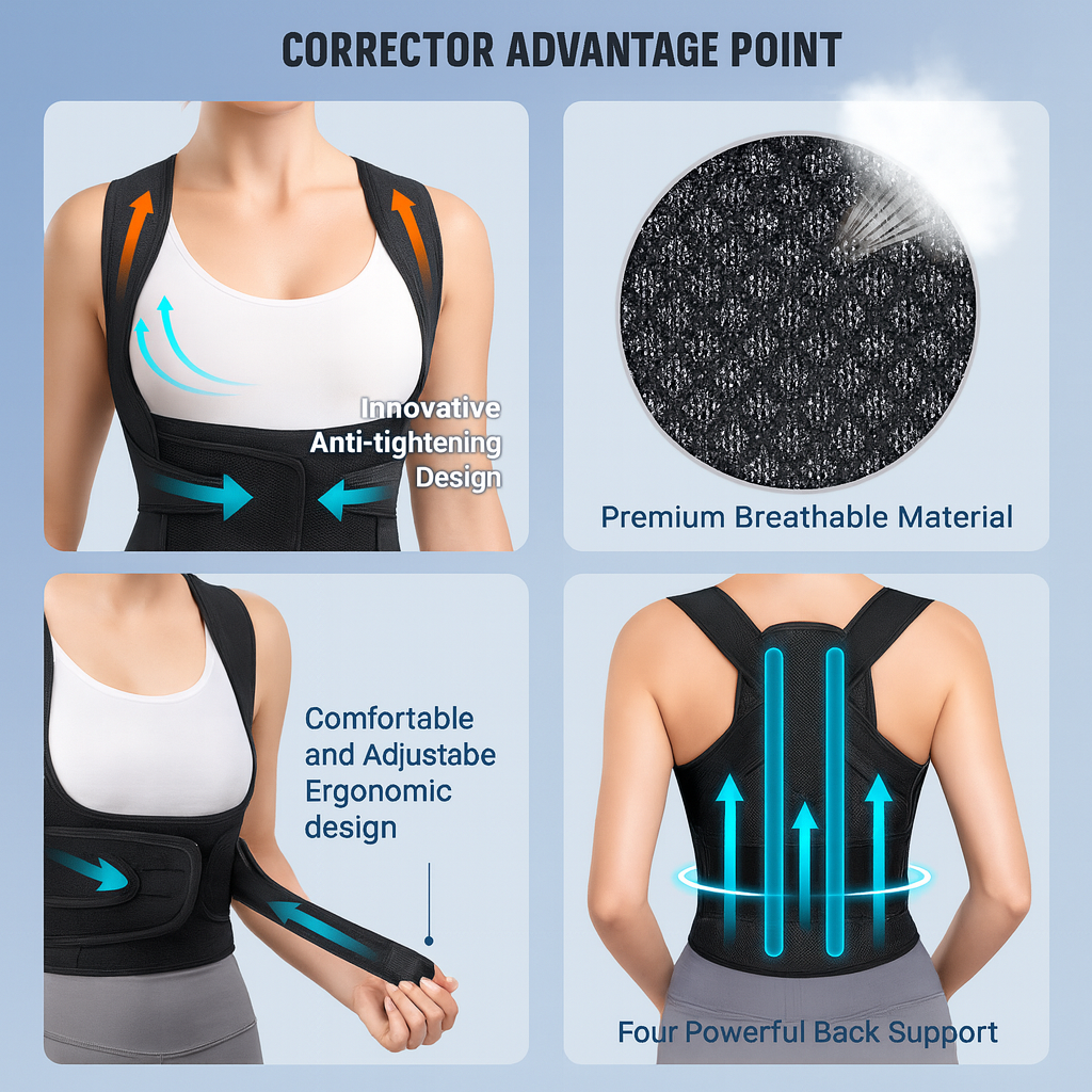 Fit Breatheable Adjustable Back Posture Corrector Brace – Full Back Support for Spine Alignment, Scoliosis & Hunchback Relief