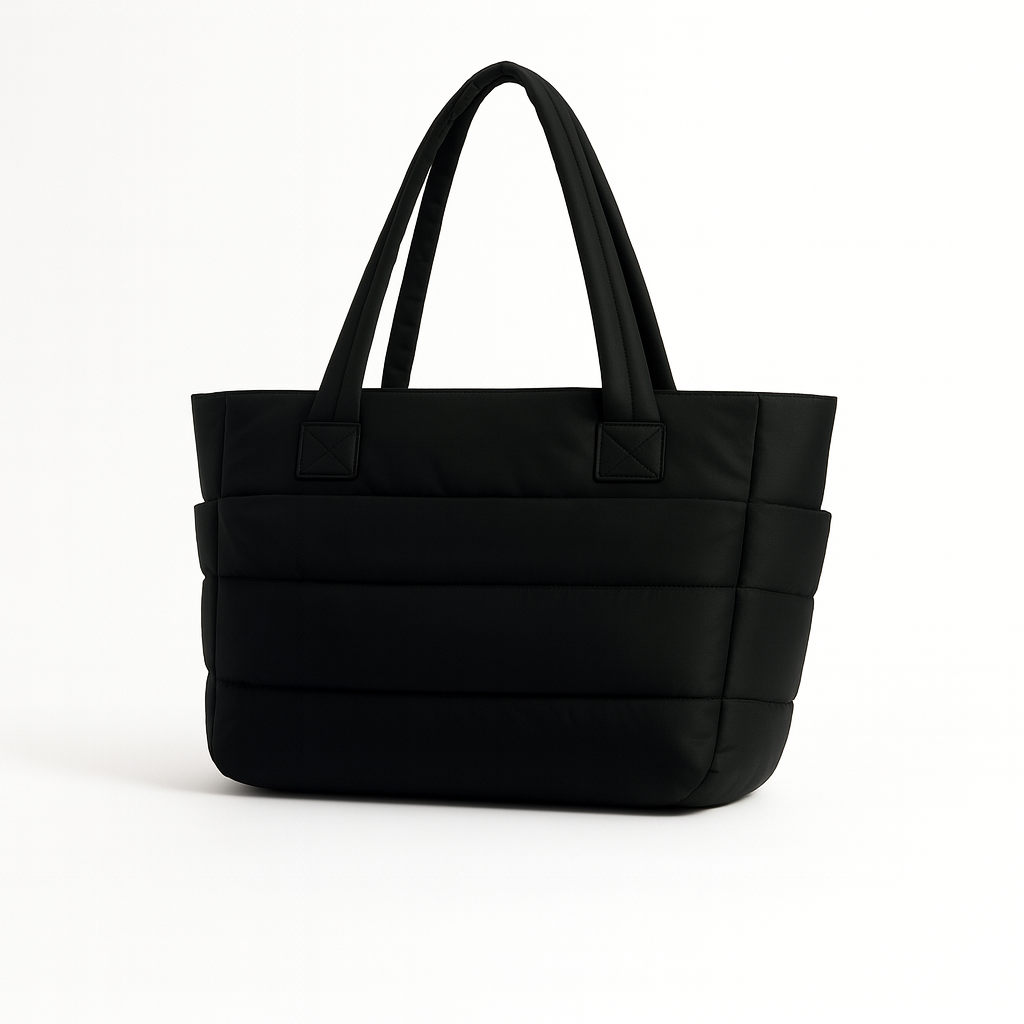 Black tote bag on a white background