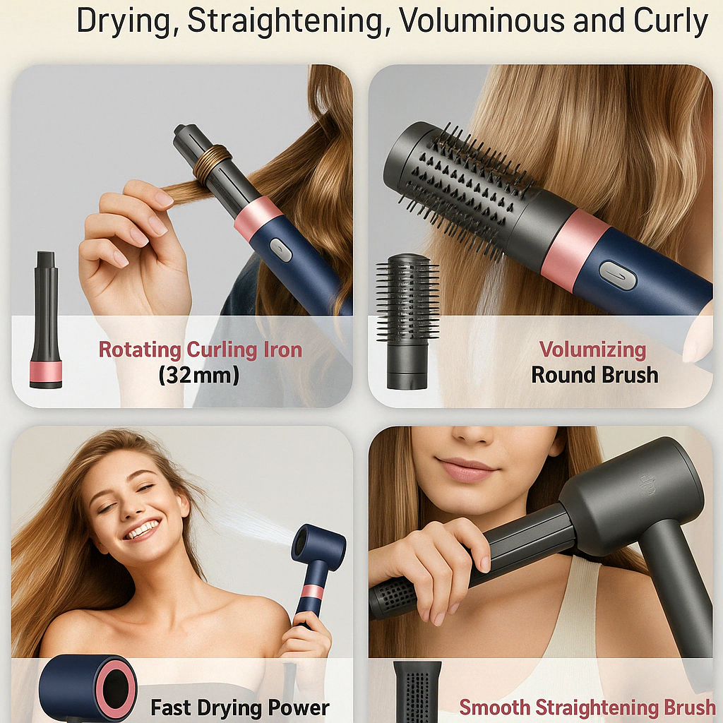 Five-in-one  Hair Dryer Air Comb  Negative Ion Hair Care Curling Iron Curling