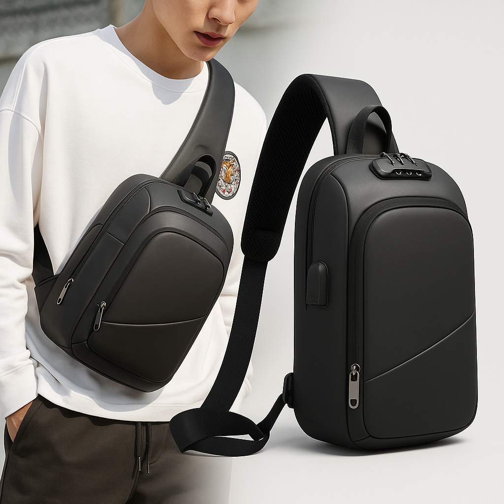 Anti-Theft Cross-Body Charging Bag – RFID-Blocking Travel Sling, Slash-Resistant Messenger Bag Unisex