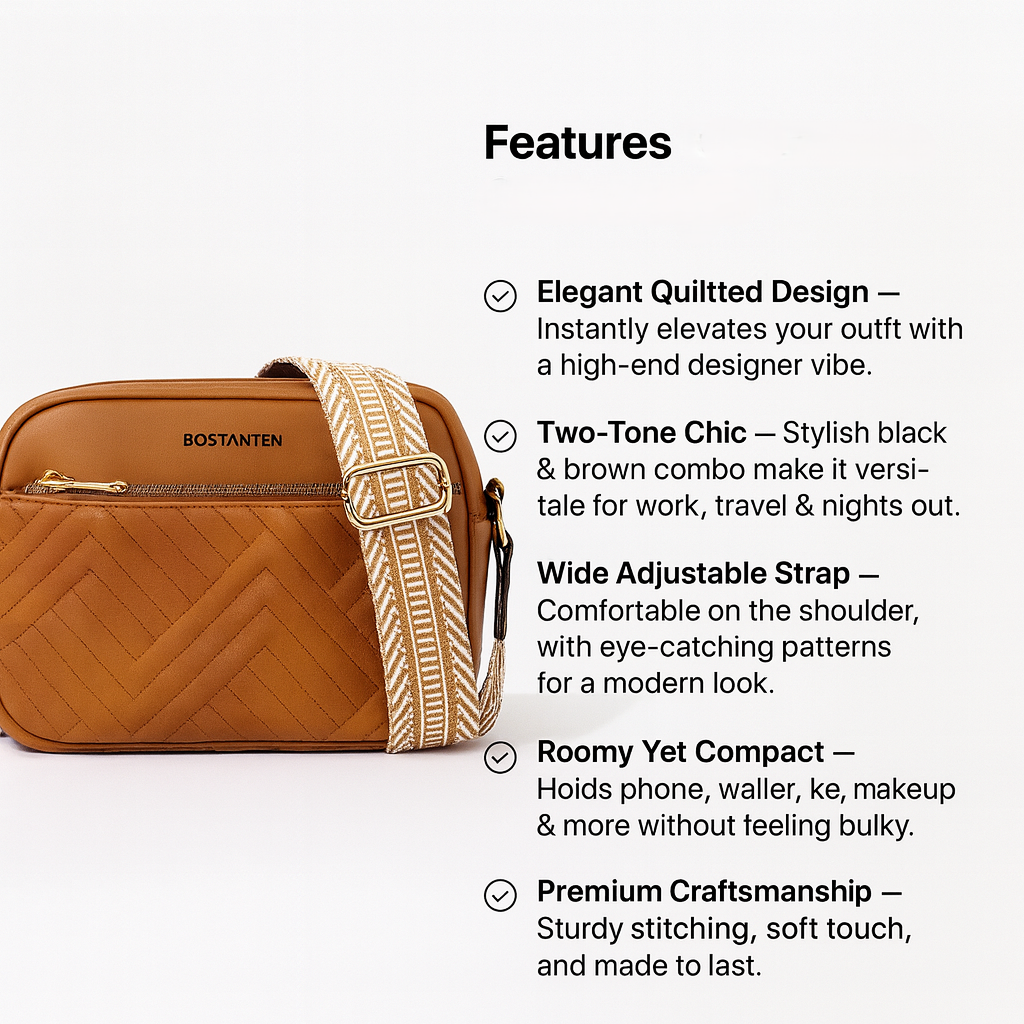 Quilted Crossbody Bag for Women – Stylish Shoulder Purse with Wide Adjustable Strap
