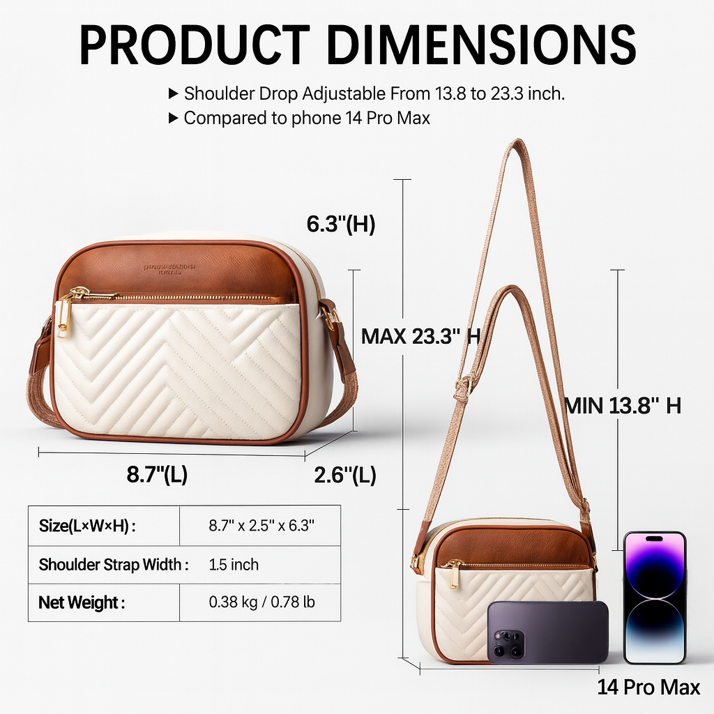 Quilted Crossbody Bag for Women – Stylish Shoulder Purse with Wide Adjustable Strap