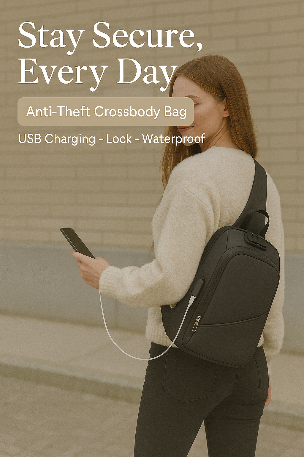 Anti-Theft Cross-Body Charging Bag – RFID-Blocking Travel Sling, Slash-Resistant Messenger Bag Unisex