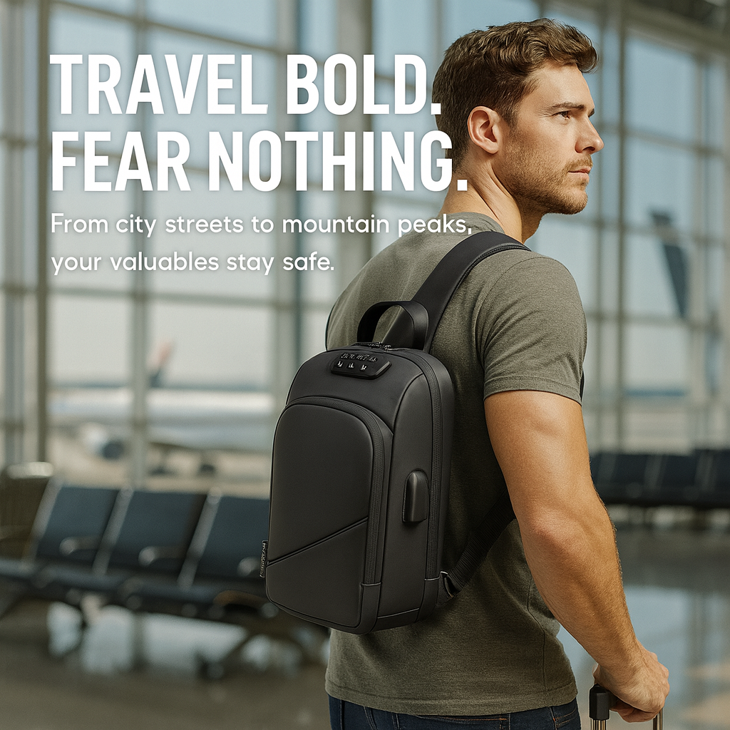 Anti-Theft Cross-Body Charging Bag – RFID-Blocking Travel Sling, Slash-Resistant Messenger Bag Unisex